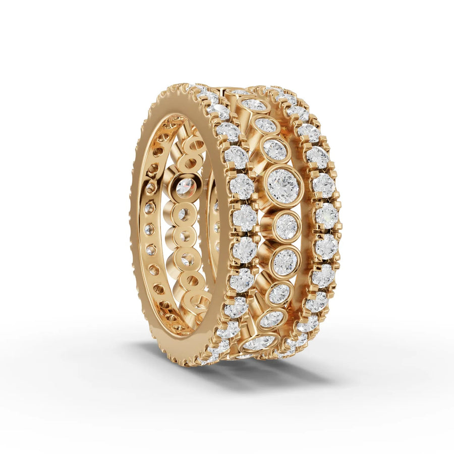 Round lab-grown bridal set yellow gold close-up