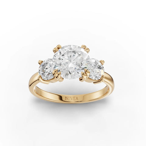 2.33 CT Round Three Stone Lab Grown Diamond Ring in yellow gold