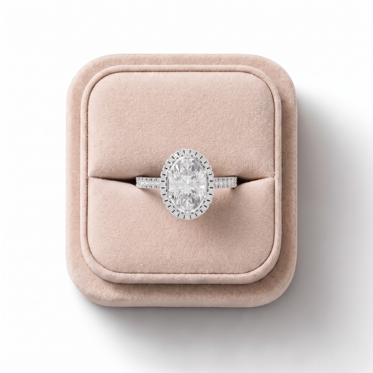 2.36 CT Oval Lab Grown Diamond Halo Ring with Pavé Band 2.00 CT Center