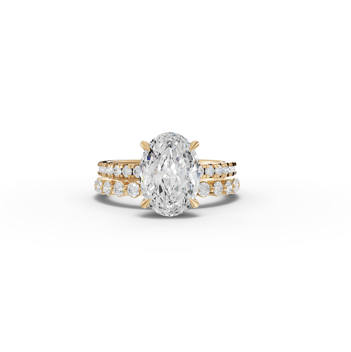 2.38 CT Oval Solitaire with Matching Pavé Lab Grown Diamond Band Set in yellow gold