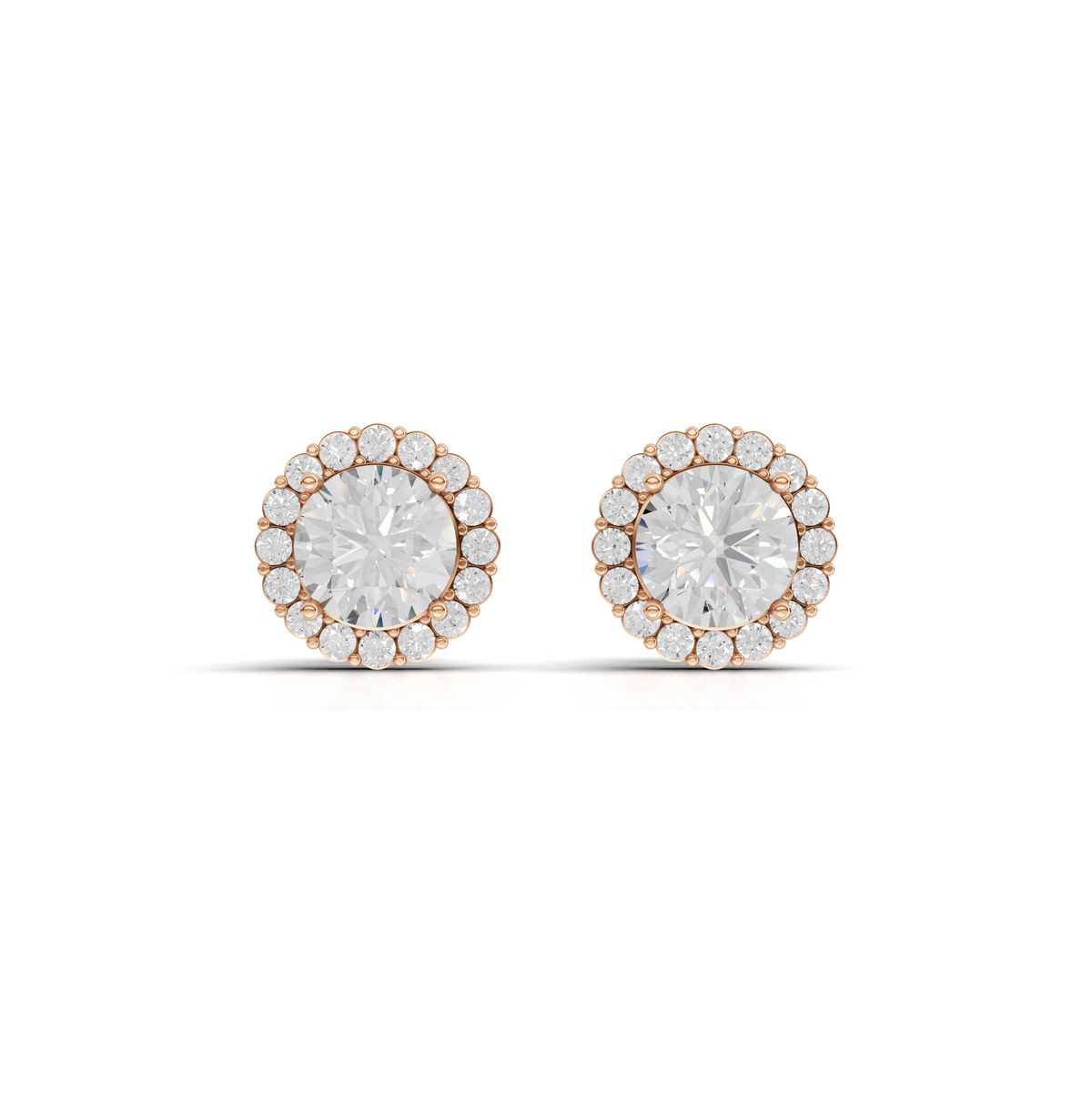 2.40 CT Round Halo Lab Grown Diamond Stud Earrings in rose gold