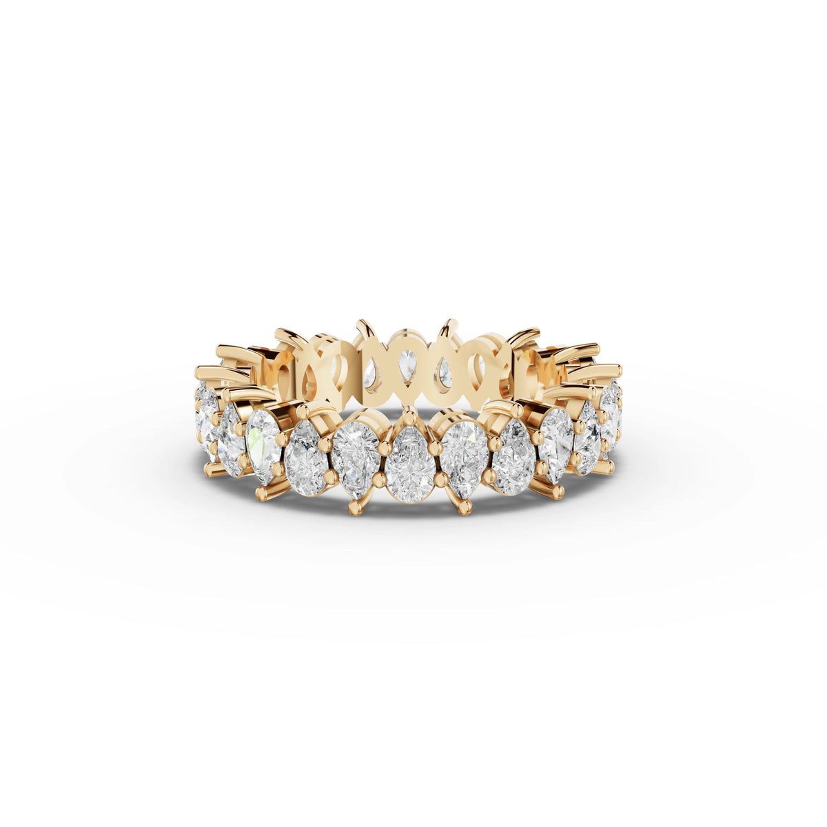 2.41 CT Pear Shared-Prong Full Eternity Lab Grown Diamond Ring in yellow gold