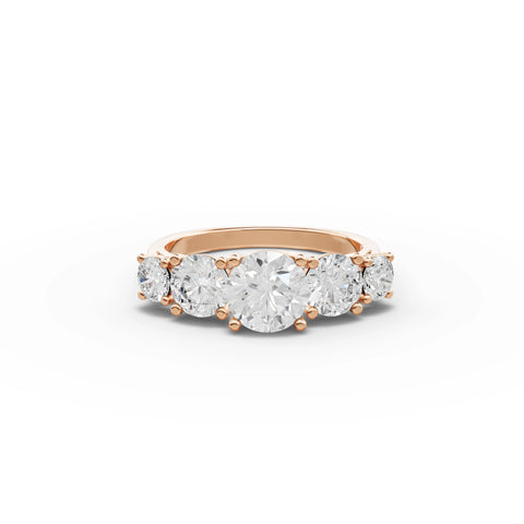 2.44 CT round five stone lab-grown ring rose gold top view