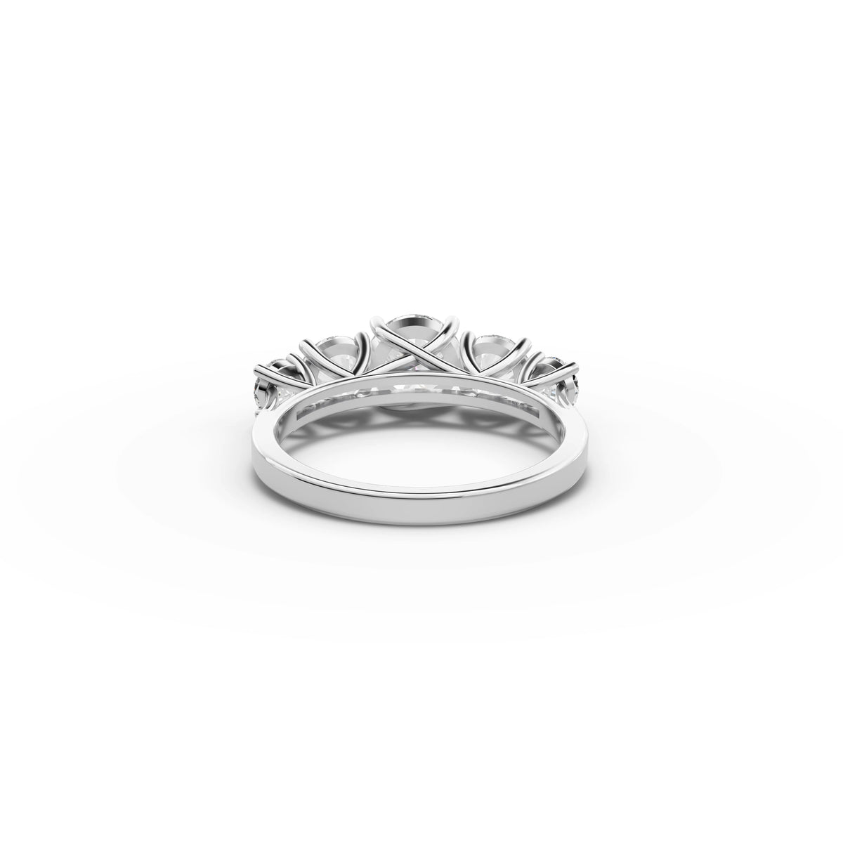Lab-grown round five stone ring white gold close-up
