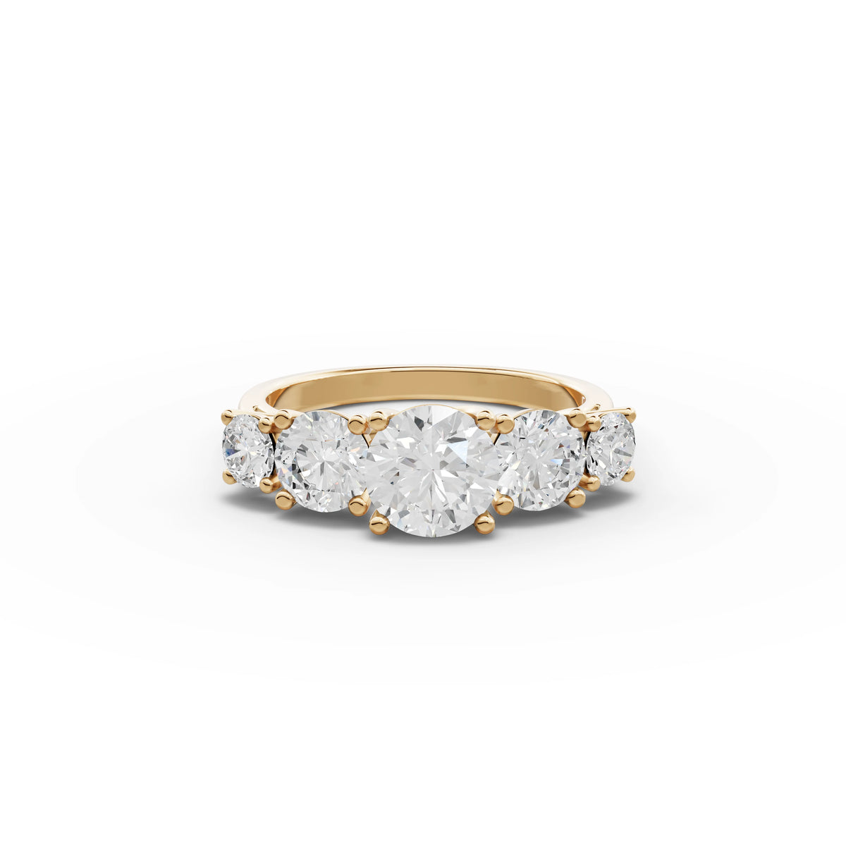 2.44 CT round five stone lab-grown ring yellow gold top view