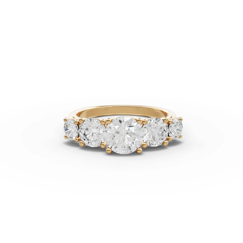 2.44 CT round five stone lab-grown ring yellow gold top view