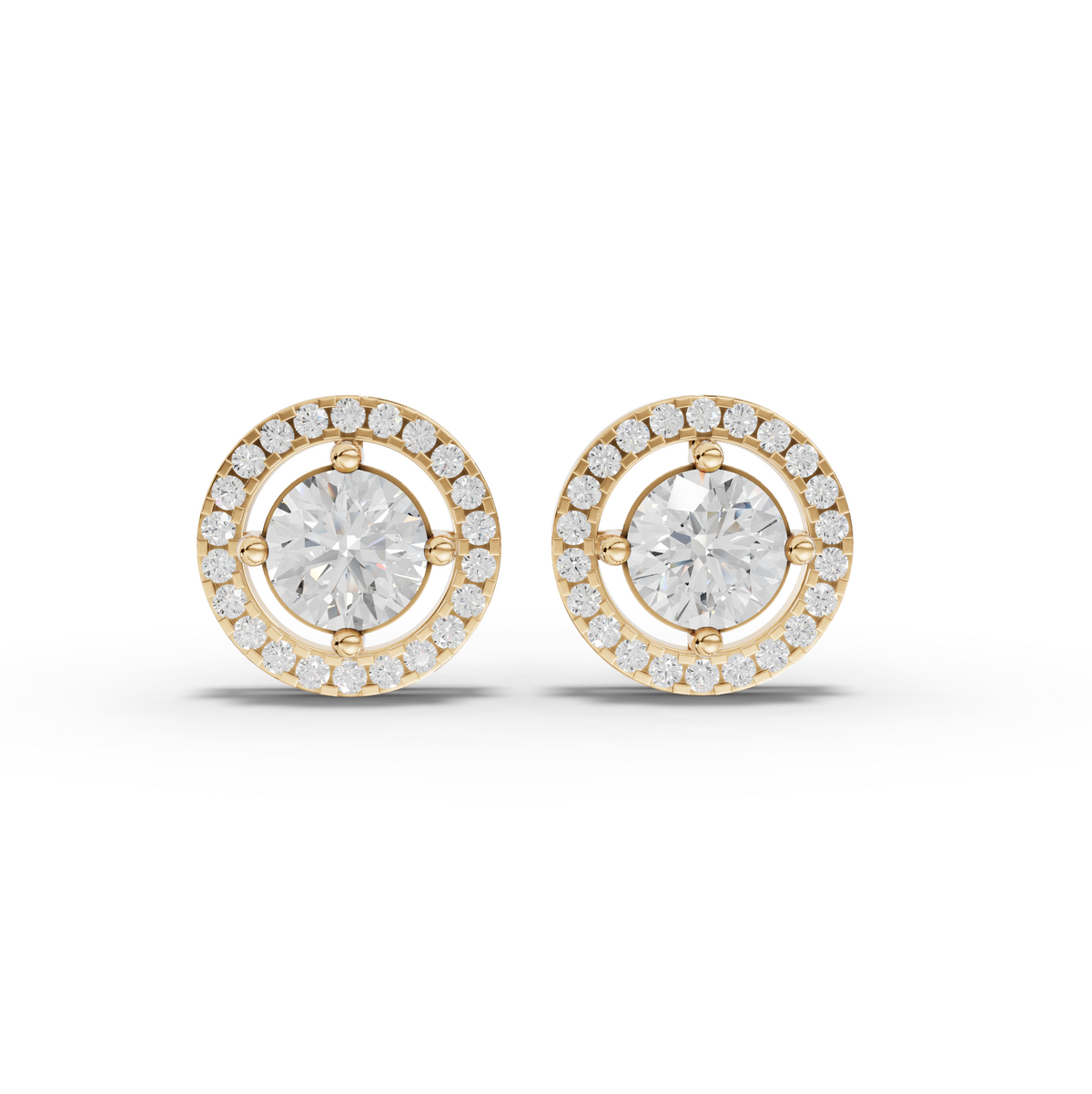 2.45 CT Round Halo Lab Grown Diamond Stud Earrings in yellow gold