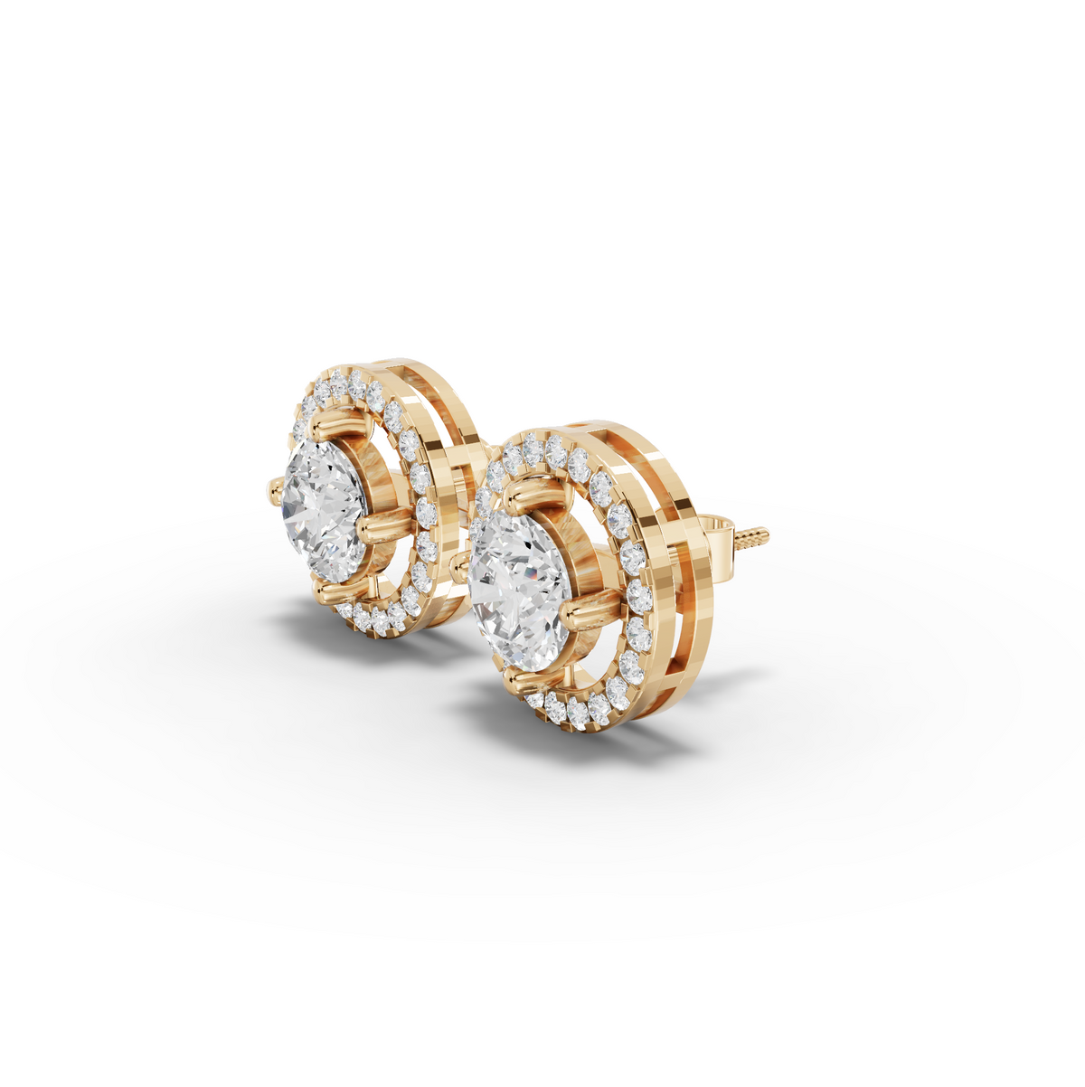 2.45 CT Round Halo Lab Grown Diamond Stud Earrings, view 3