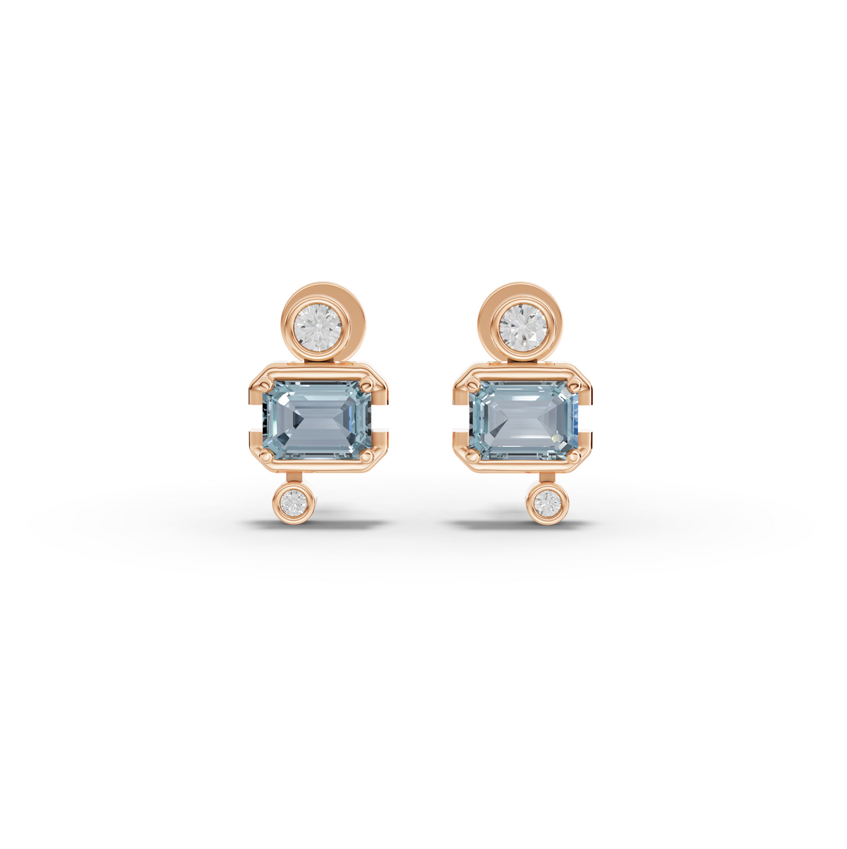 2.48 CT March Birthstone Aquamarine Lab Grown Diamond Drop Earrings in rose gold