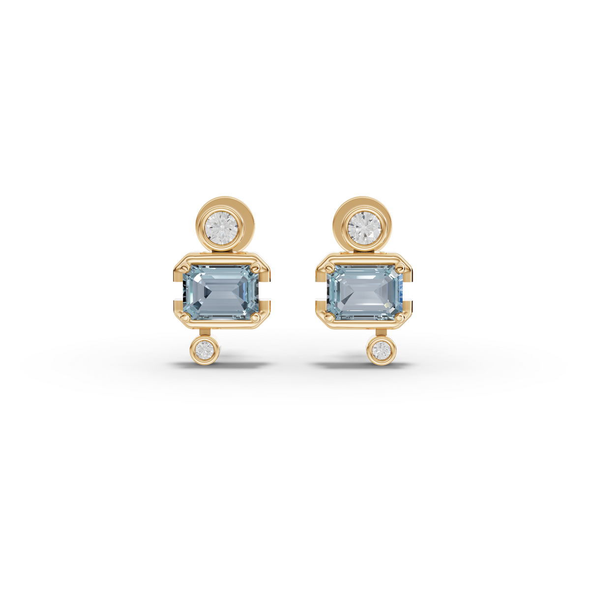 2.48 CT March Birthstone Aquamarine Lab Grown Diamond Drop Earrings in yellow gold