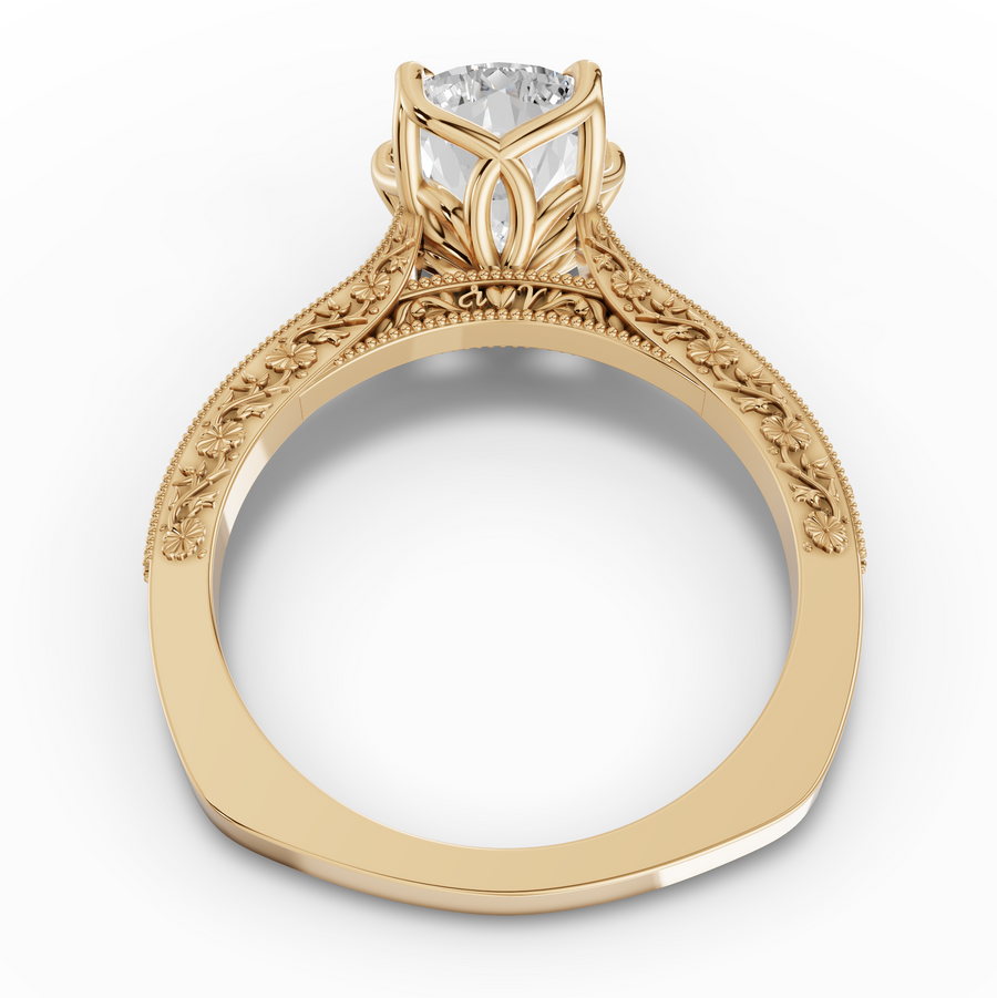 2.50 CT Cushion Lab Grown Diamond Solitaire Ring with Filigree and Milgrain Edges, view 3