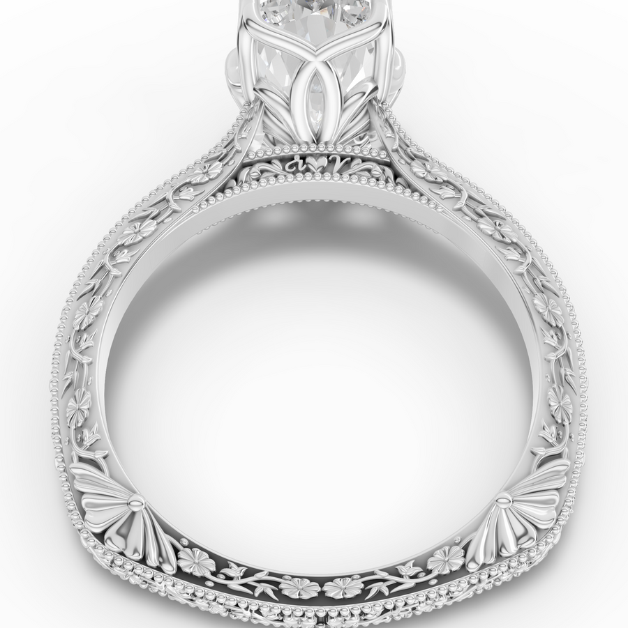 2.50 CT Cushion Lab Grown Diamond Solitaire with Filigree Band, view 2