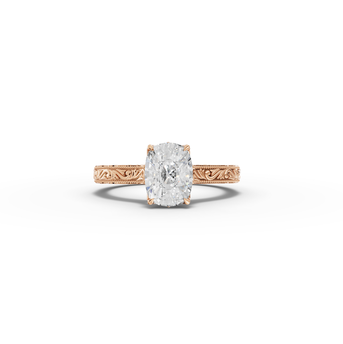 2.50 CT Cushion Solitaire Lab Grown Diamond Ring with Filigree Band in rose gold
