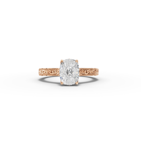 2.50 CT Cushion Solitaire Lab Grown Diamond Ring with Filigree Band in rose gold