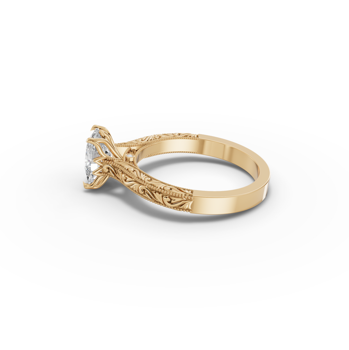 2.50 CT Cushion Solitaire Lab Grown Diamond Ring with Filigree Band, view 3