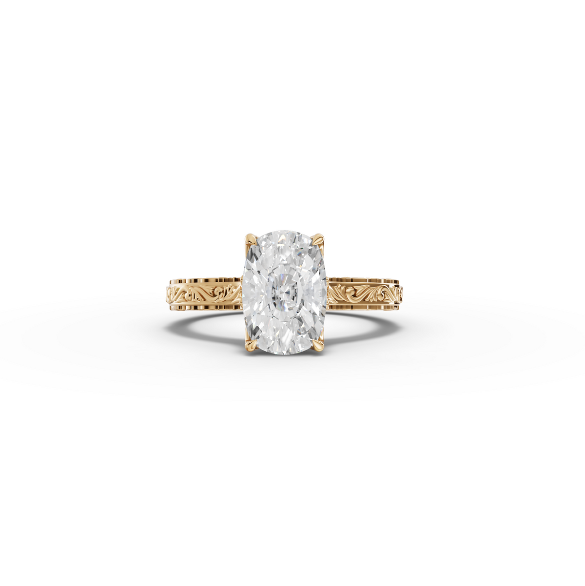 2.505 CT Cushion Lab Grown Diamond Solitaire Engagement Ring Band in yellow gold