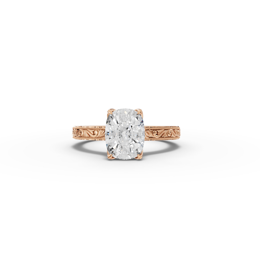 2.505 CT Cushion Lab Grown Diamond Solitaire Ring with Filigree Band in rose gold