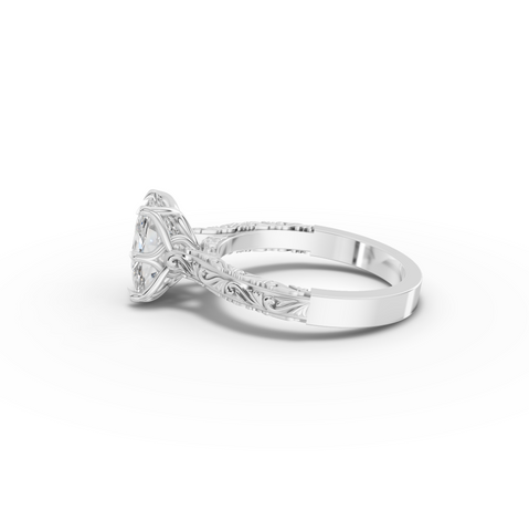 2.505 CT Filigree Cushion Lab Grown Diamond Engagement Ring with Milgrain Details, view 3