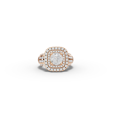 2.54 CT Round Lab Diamond Double Halo Pavé Wide Band Ring in rose gold