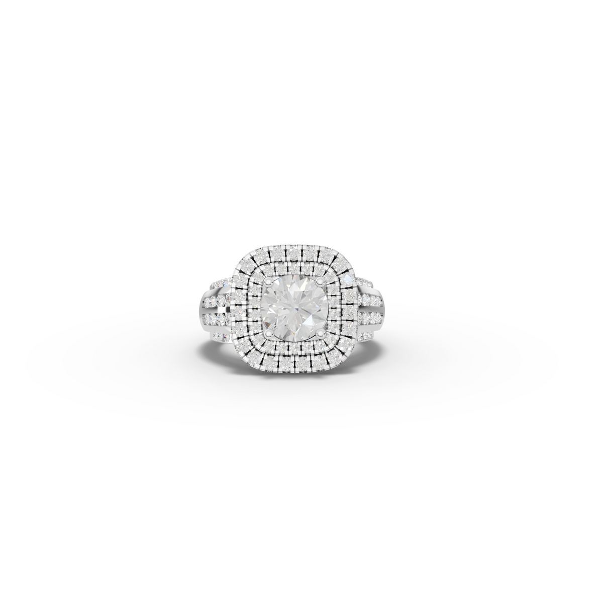 2.54 CT Round Lab Diamond Double Halo Pavé Wide Band Ring in white gold