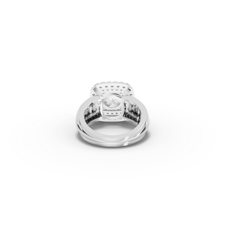 2.54 CT Round Lab Diamond Double Halo Pavé Wide Band Ring, view 2