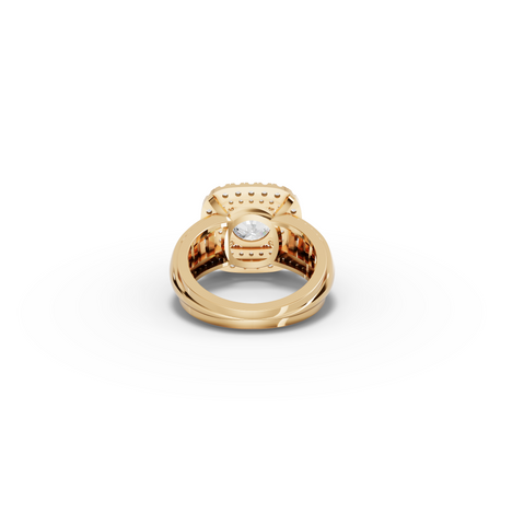2.54 CT Round Lab Diamond Double Halo Pavé Wide Band Ring, view 4