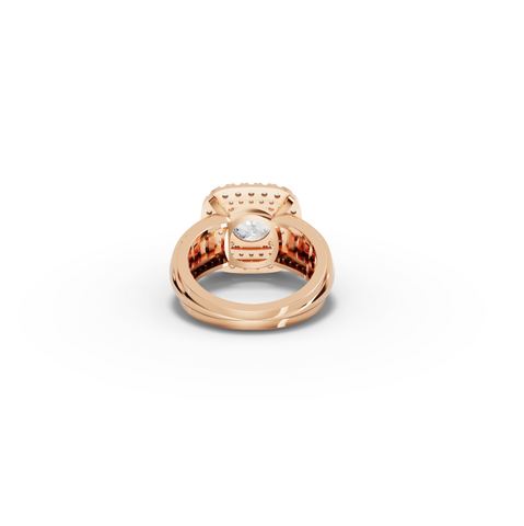 2.54 CT Round Lab Diamond Double Halo Pavé Wide Band Ring, view 6
