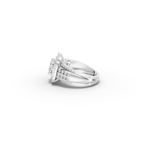 2.54 CT Round Lab Diamond Double Halo Pavé Wide Band Ring