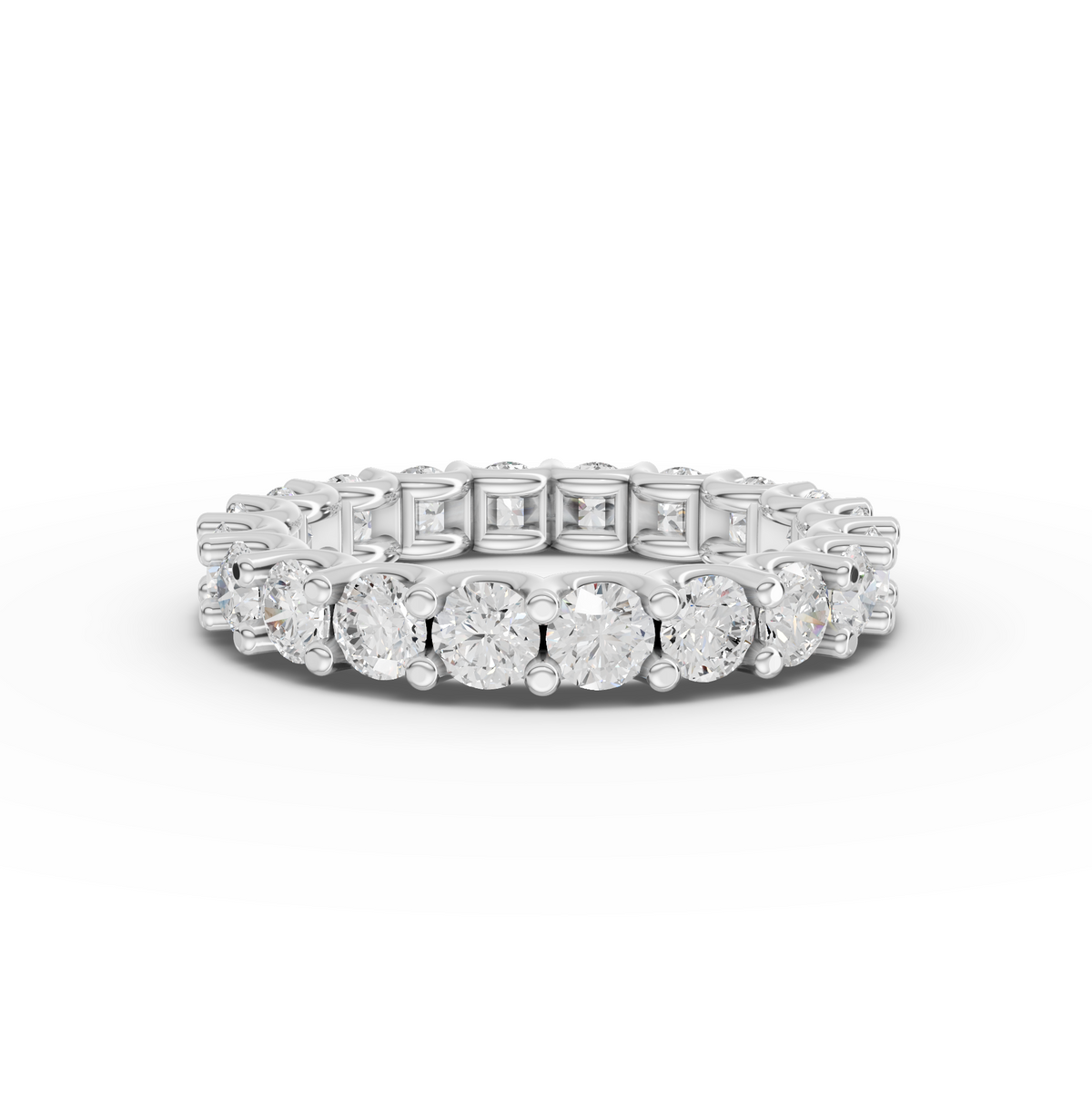 2.57 ct round lab grown diamond U-prong eternity wedding band with full circle diamond setting