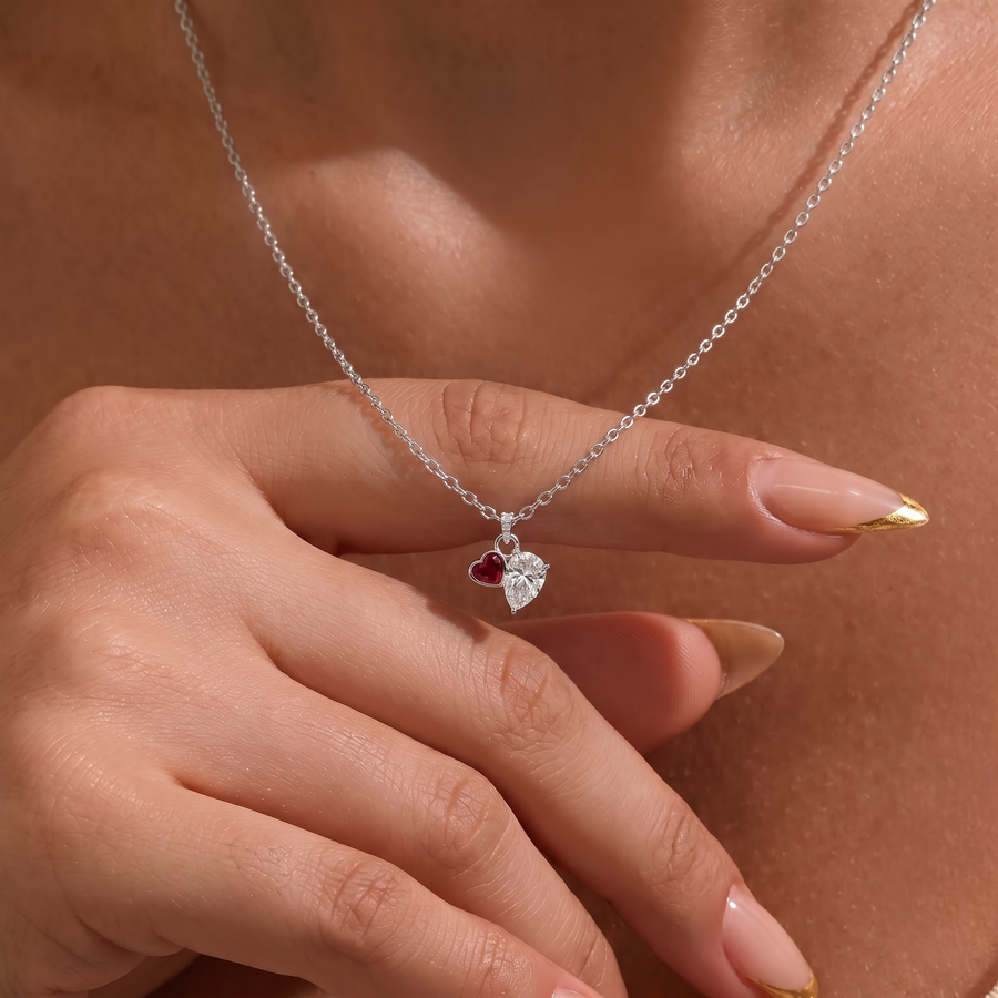 2.58 CT Pear Lab Grown Diamond Ruby Heart Pendant, worn on the neck 2