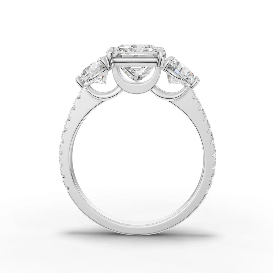 2.68 CT Princess Three-Stone Pavé Lab Grown Diamond Ring in white gold, view 2