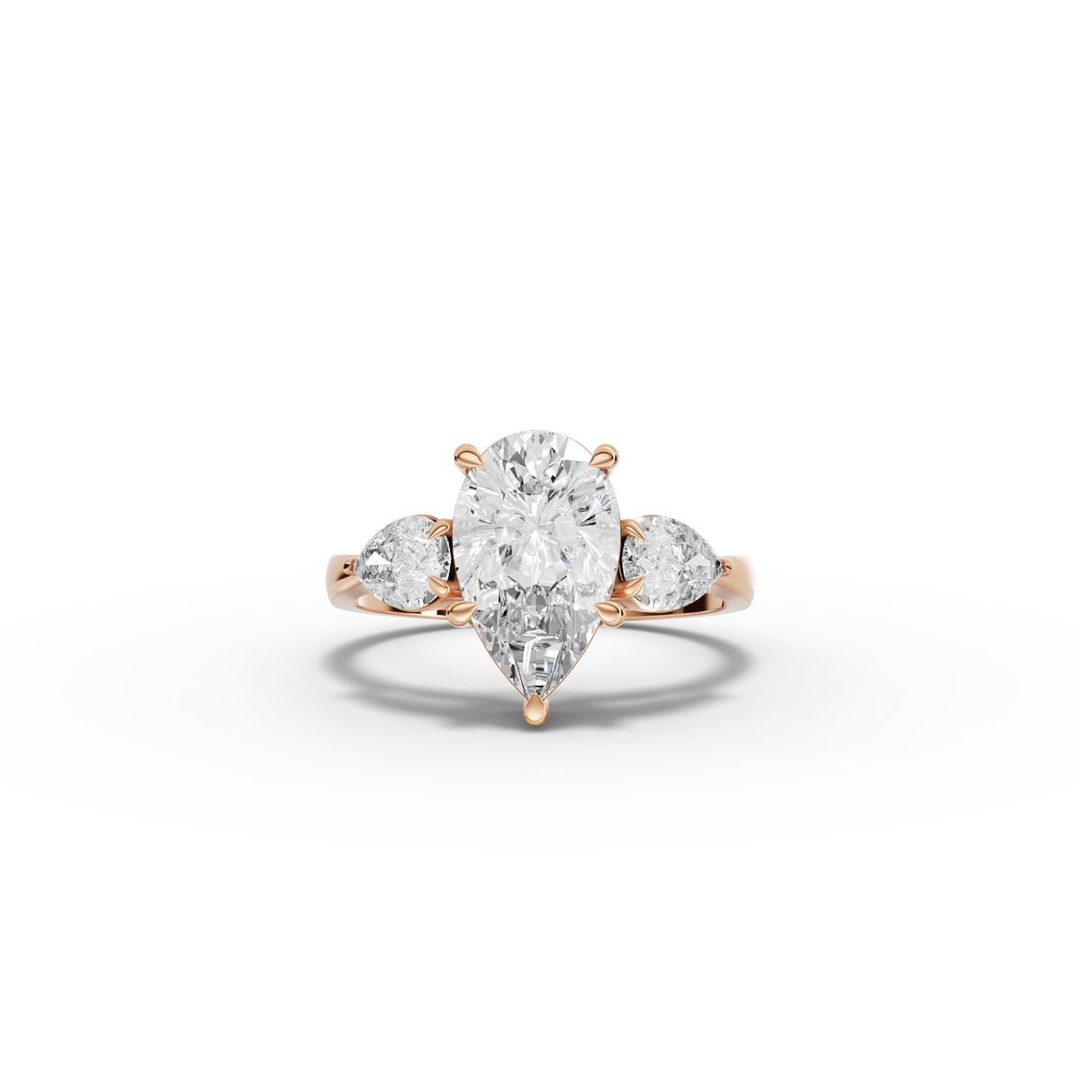 2.71 CT Pear Three-Stone Solitaire Lab Grown Diamond Ring in rose gold