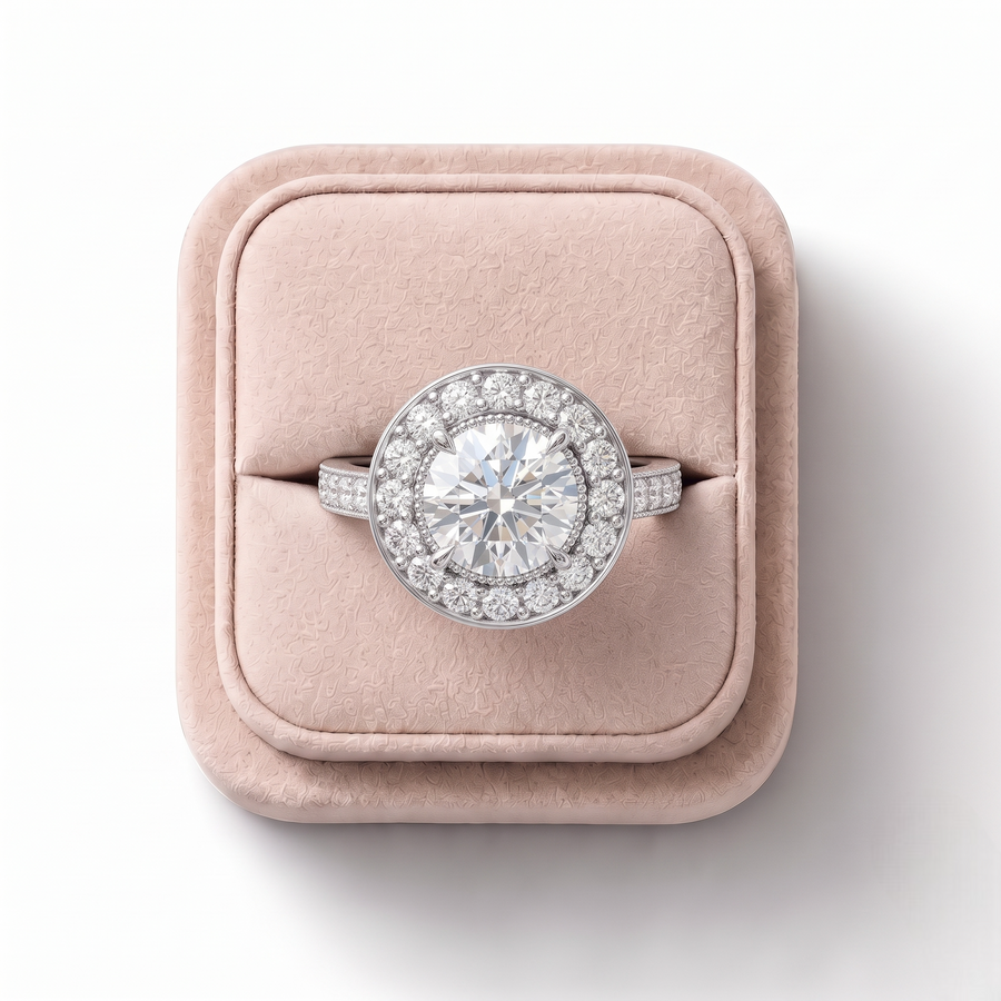 2.75 Ct Round Halo With Accent Lab Grown Diamond Band, on a white background