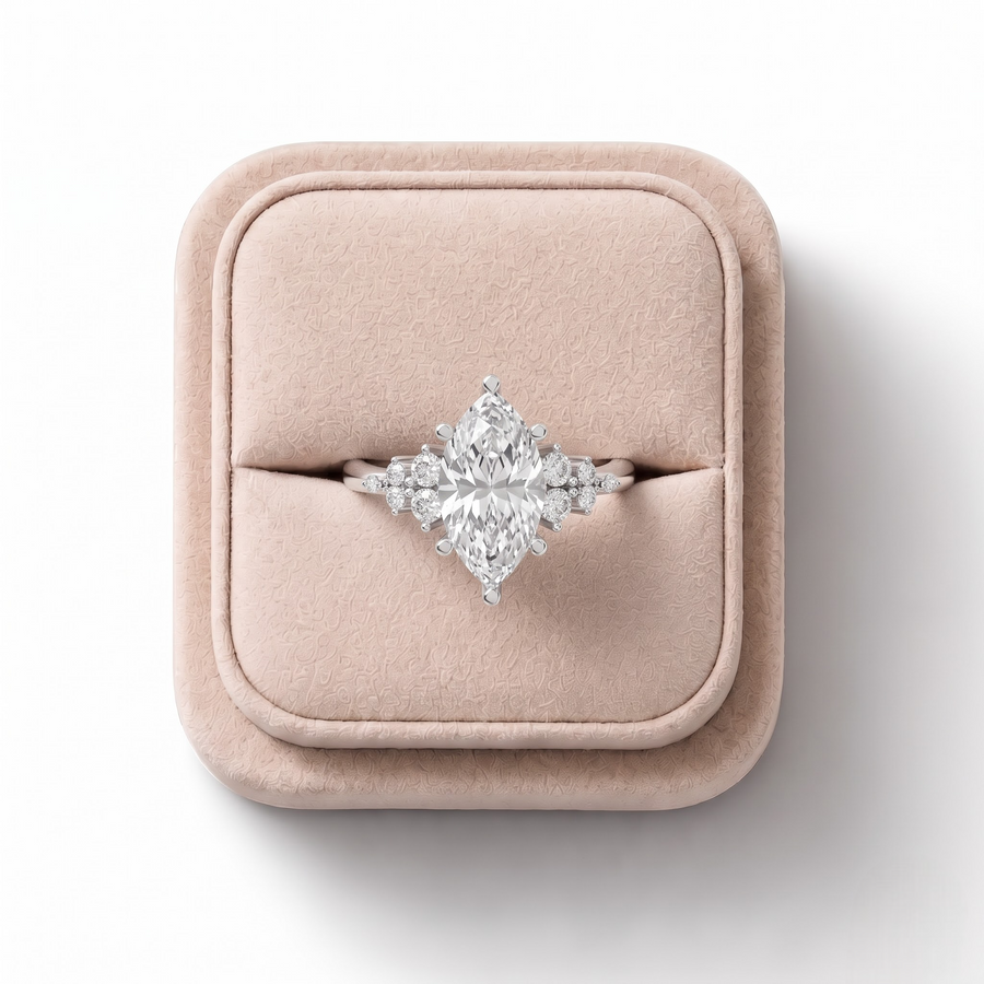 2.79 CT Marquise Floral Cluster Lab Grown Diamond Engagement Ring, on a white background