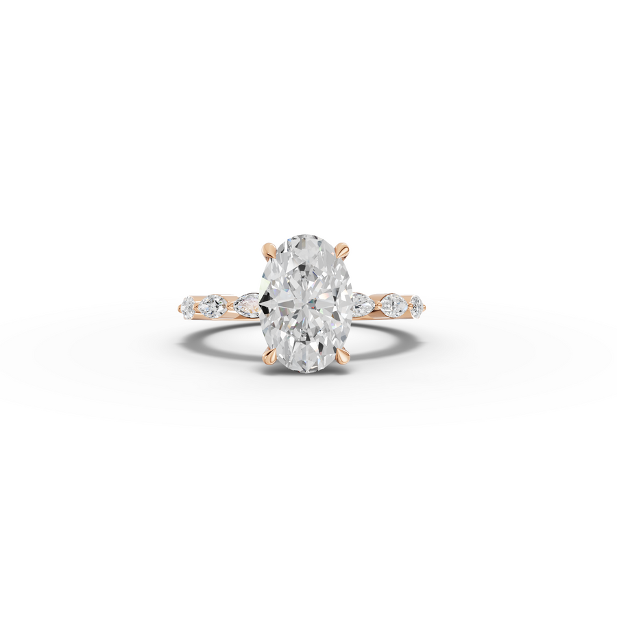 2.81 CT Oval Lab Grown Diamond Ring with Marquise Accents in rose gold
