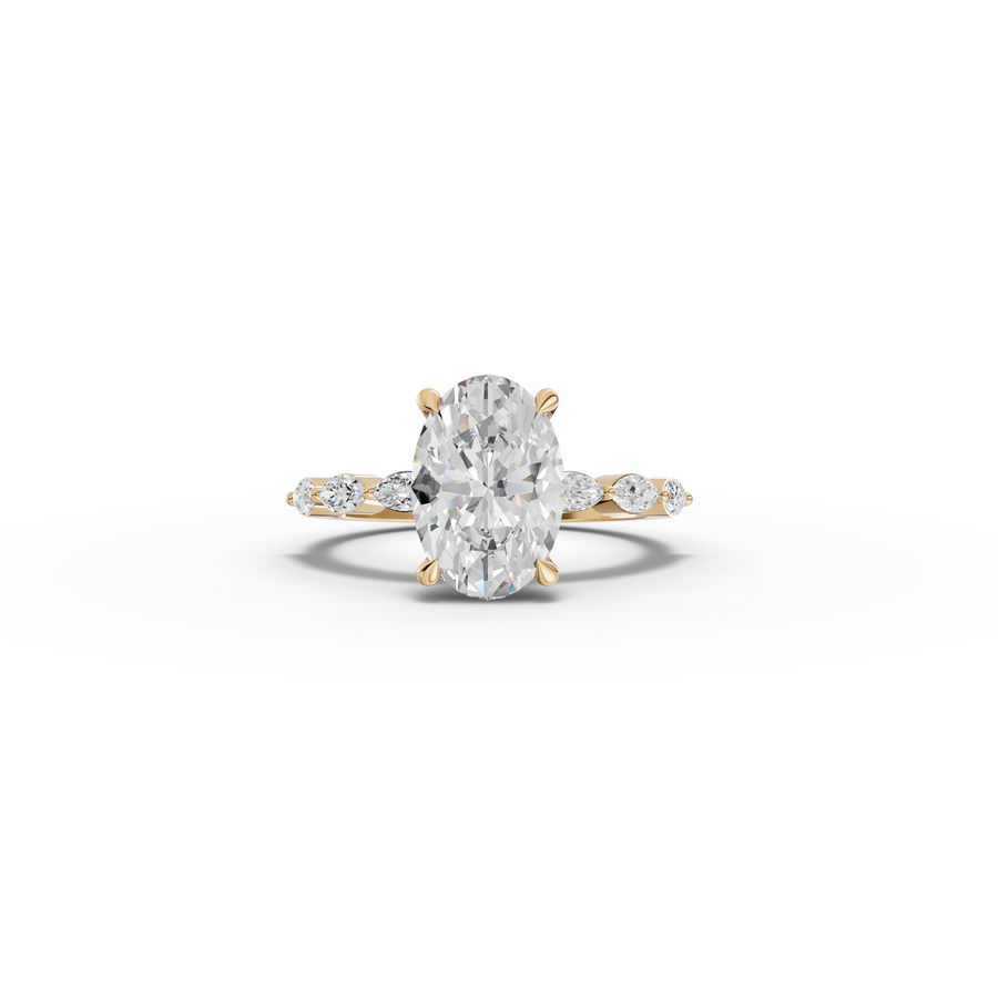 2.81 CT Oval Solitaire with Marquise Accents Lab Grown Diamond Ring in yellow gold
