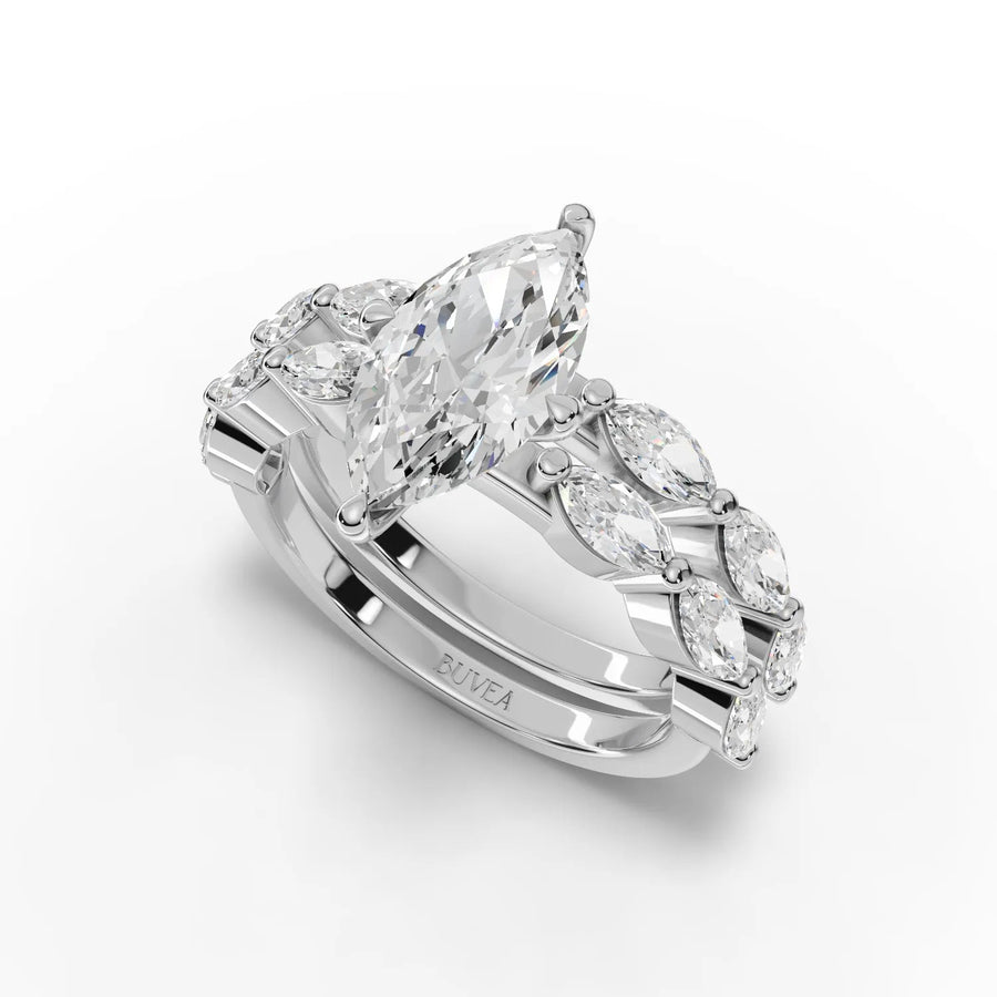 2.84 Ct marquise solitaire ring with side band, featuring a prong-set marquise center and shimmering round accent diamonds.