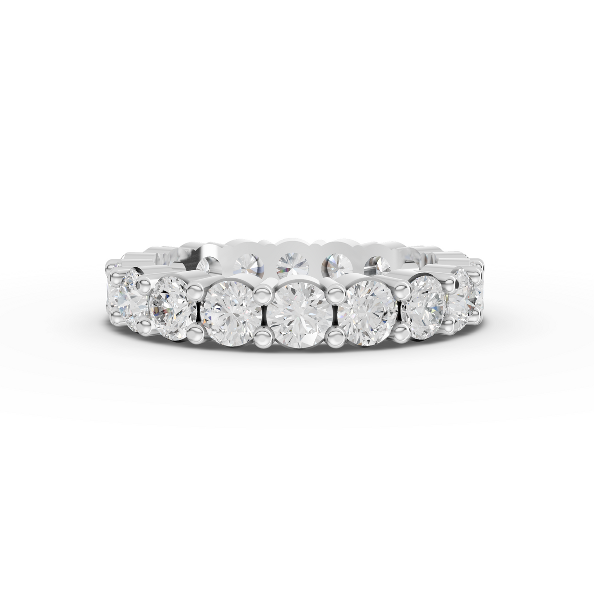 2.89 ct round lab grown diamond full eternity ring with shared prong basket setting