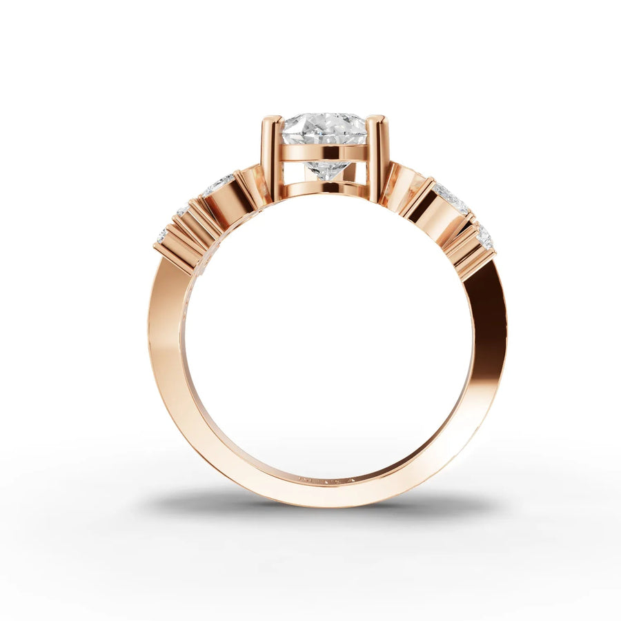 Pear accent diamond ring rose gold top view