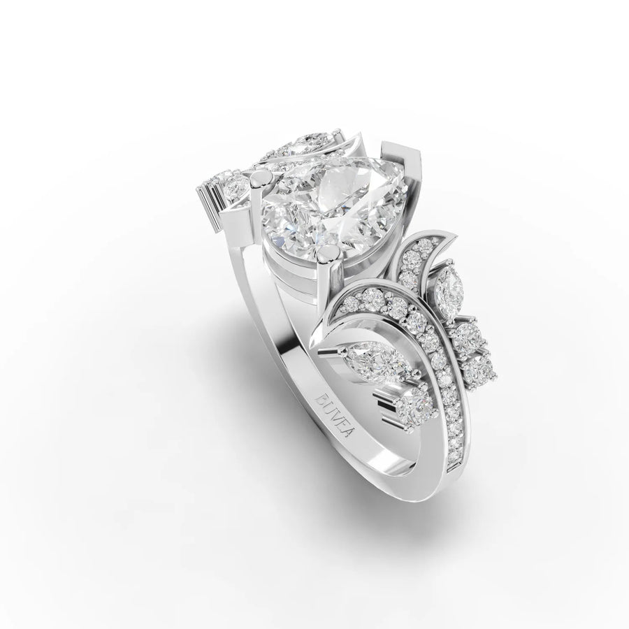 Multi-shape accent ring white gold angled profile