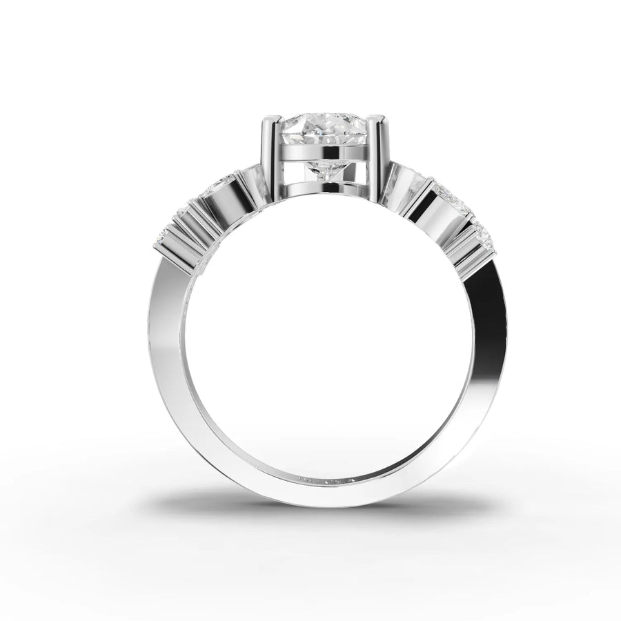 Curved accent stone band white gold close-up
