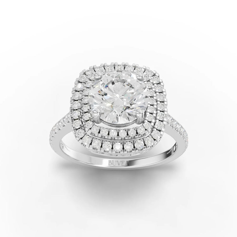 2.04 CT double halo accent lab diamond ring with 1.5 CT round center and pavé upper shank