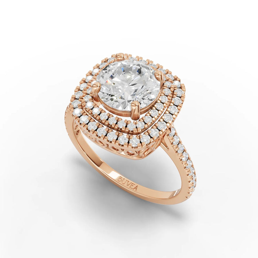 2.04 CT double halo ring rose gold angle view