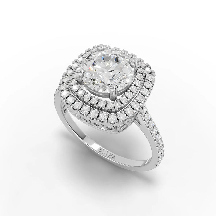 2.04 CT double halo ring white gold angle view