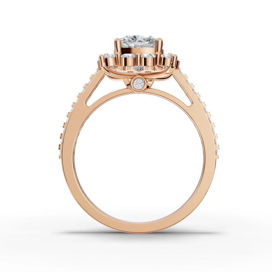 Cushion halo ring rose gold angle