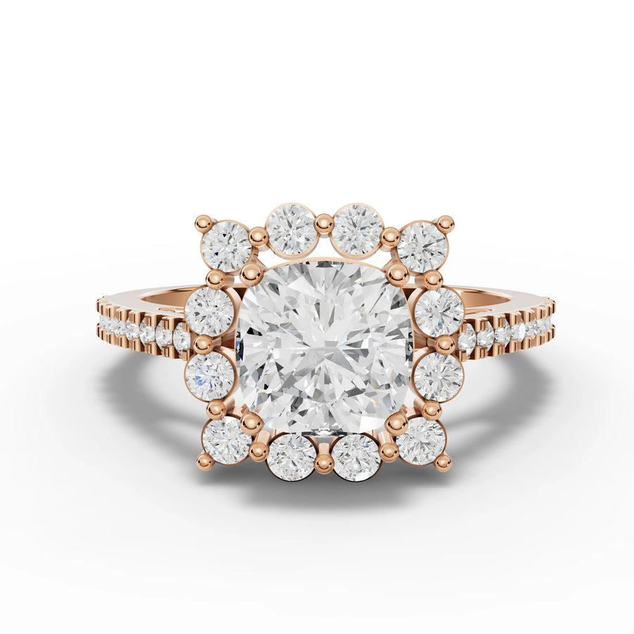 2.06 CT cushion lab-grown halo ring rose gold top