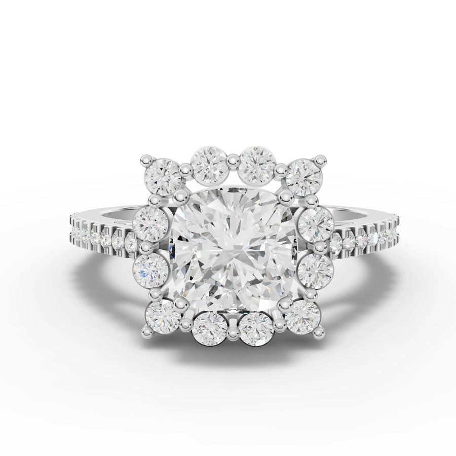 2.06 ct cushion halo lab diamond ring with 1.50 ct center stone and pavé band