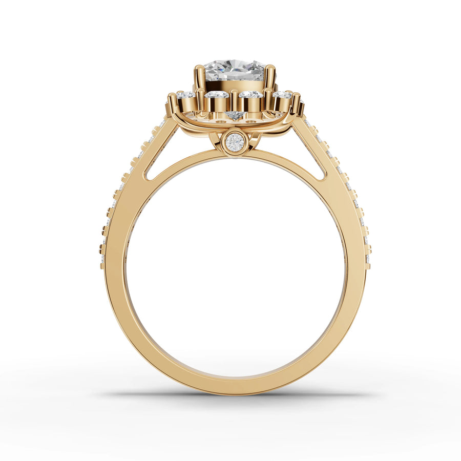 Cushion halo ring yellow gold angle