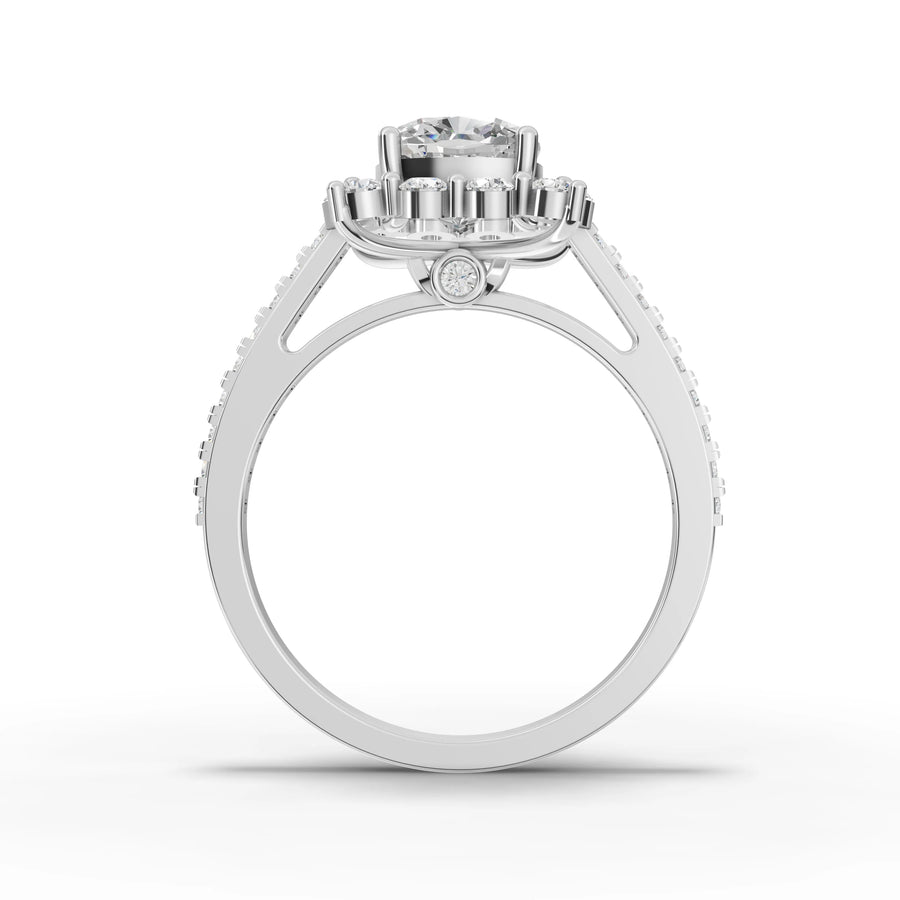 Lab-grown cushion ring white gold close-up