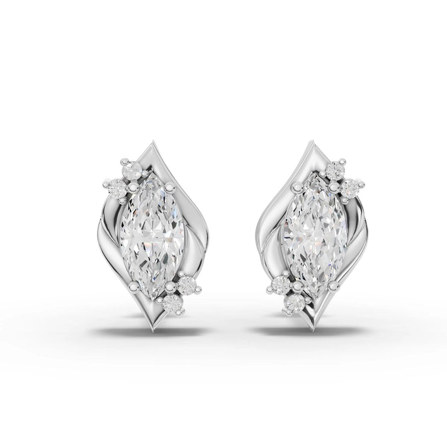 2.12 ct marquise lab grown diamond stud earrings with round accent diamonds and screw back setting